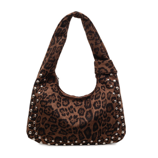 Damen Hobo-Tasche mit modischem Leopardenmuster und dekorativen Nieten Nord Taschen