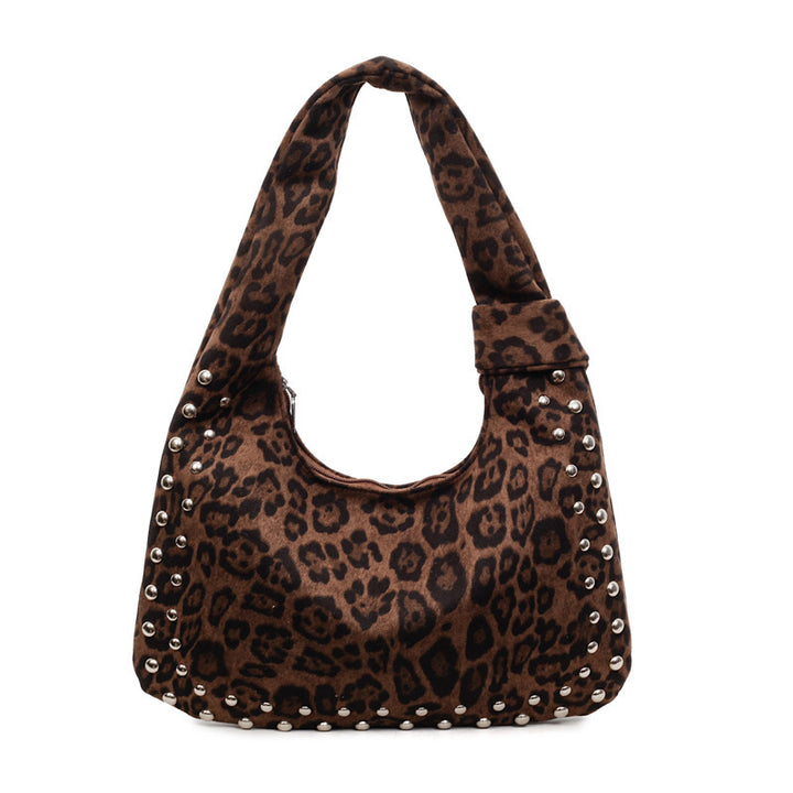 Damen Hobo-Tasche mit modischem Leopardenmuster und dekorativen Nieten Nord Taschen