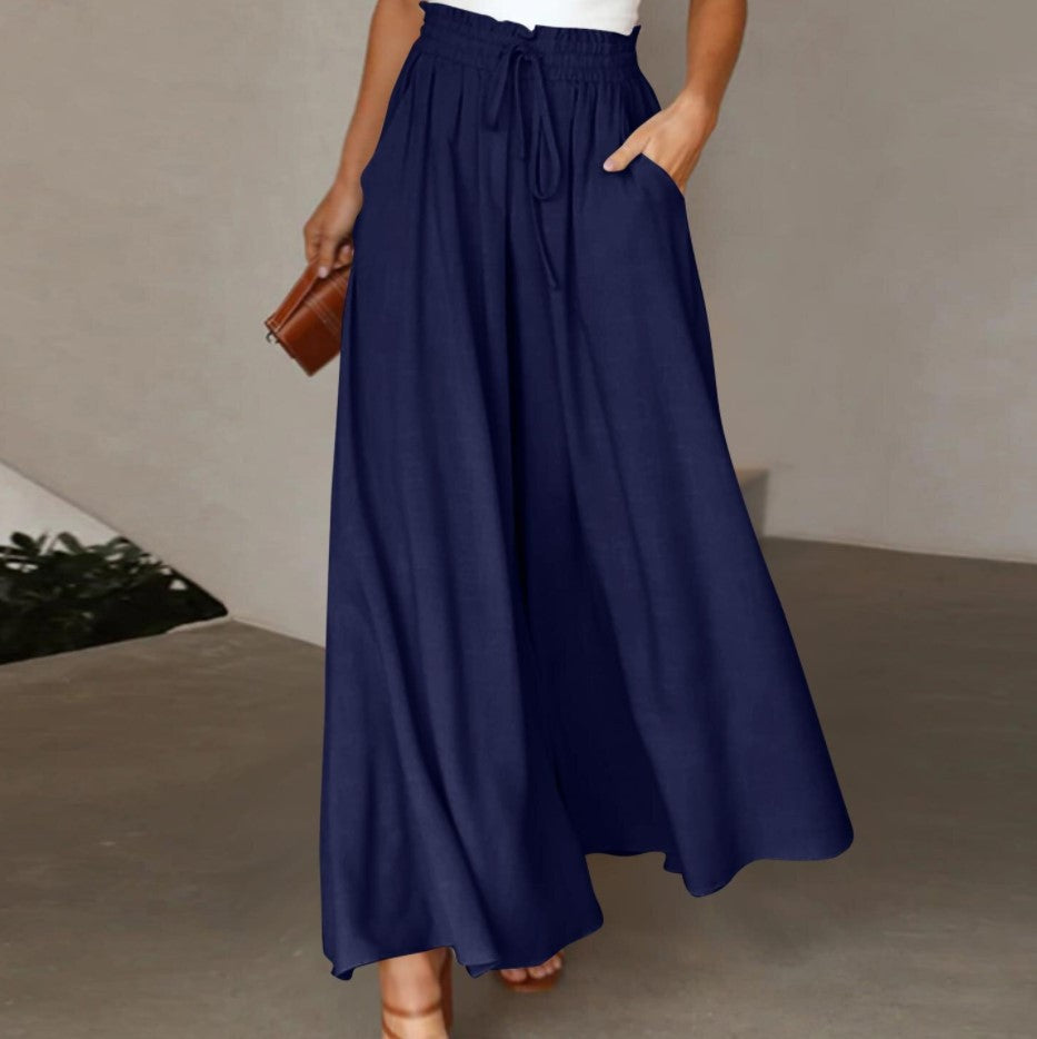 Damen Elegante und luftige weite Hose mit Gummizug und Taschen