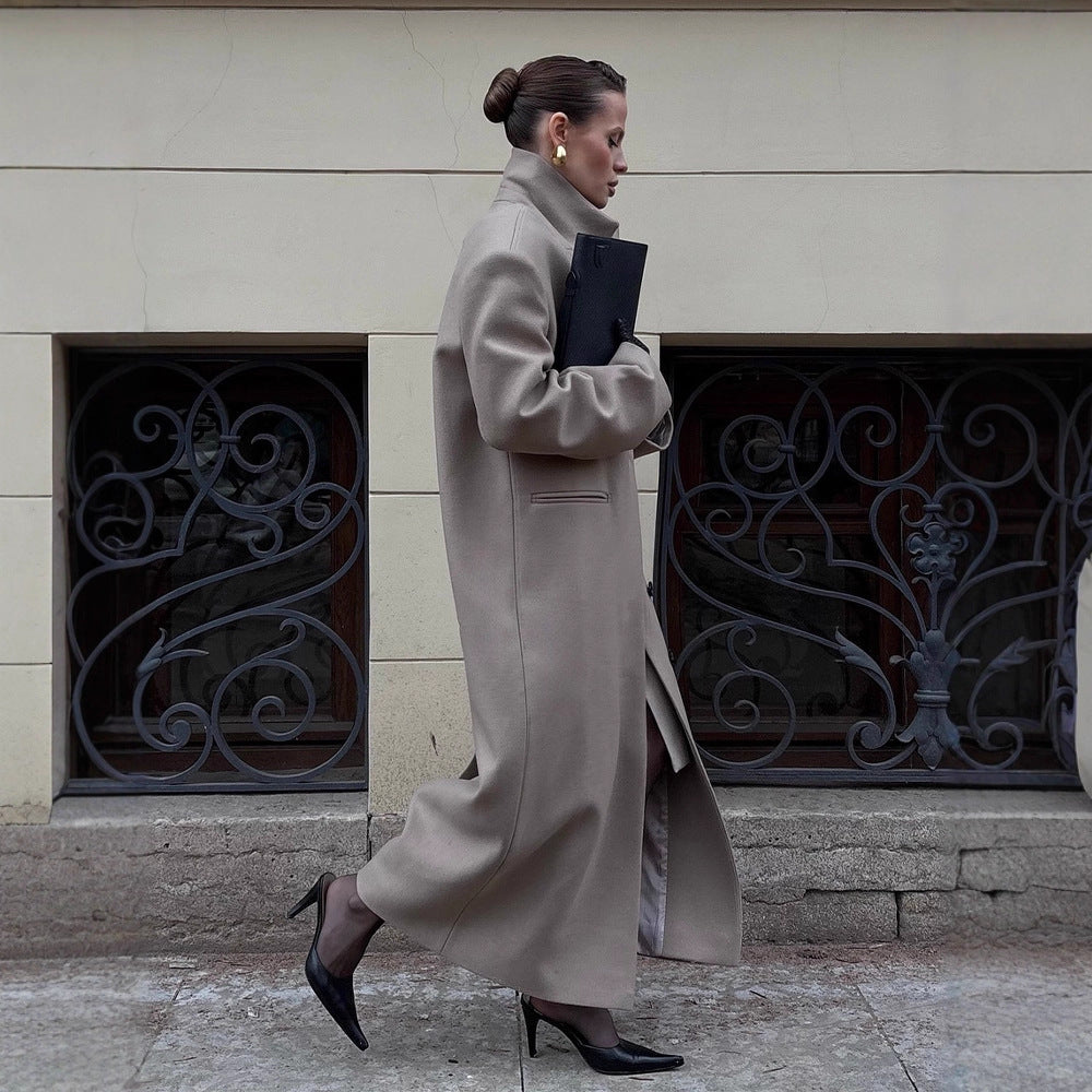 Damen Maxilanger Clean-Cut Wollmixmantel mit übergroßem Revers und gerader Silhouette Nord Taschen