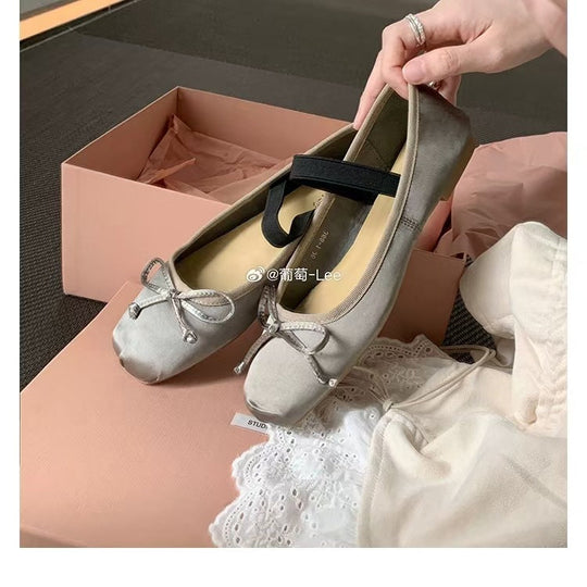 Damen Ballerina-Schuhe mit glamourösem Schleifendetail und flexiblem Riemendesign