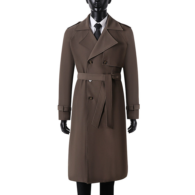 Herren Langer Minimalistischer Trenchcoat mit Sturmklappe Taillengürtel und verstellbaren Manschetten Nord Taschen
