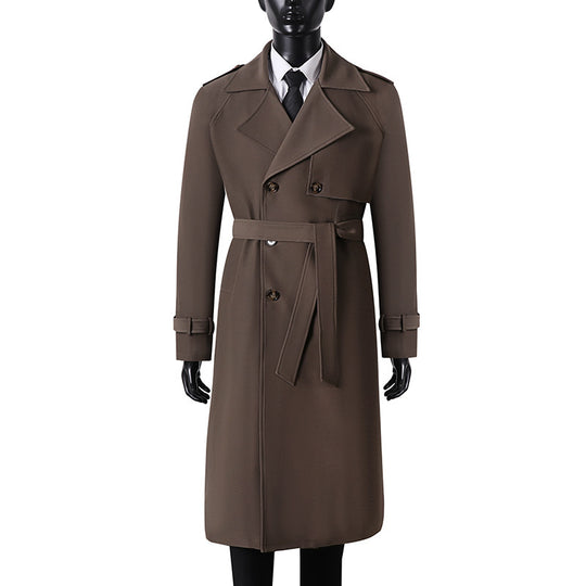Herren Langer Minimalistischer Trenchcoat mit Sturmklappe Taillengürtel und verstellbaren Manschetten Nord Taschen