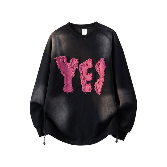 Damen Oversize-Sweatshirt mit gesticktem Schriftzug, abgerundetem Saum & überschnittener Schulter Nord Taschen