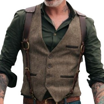 Herren Tweed‑Weste mit Lederträgern und Vintage‑Details Nord Taschen