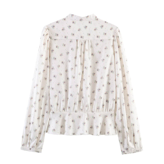Damen Chiffon-Bluse mit Schleifenkragen, Brustpintucks und Schößchen Nord Taschen