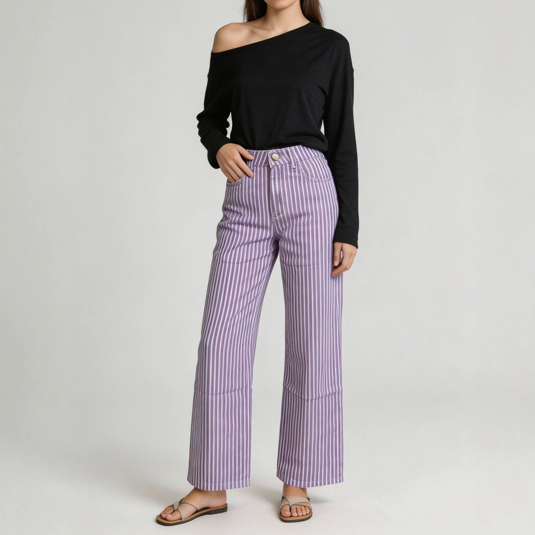 Damen weite High-Waist Palazzohose mit vertikalen Streifenoptik und abgesteppten Kniepartien Nord Taschen