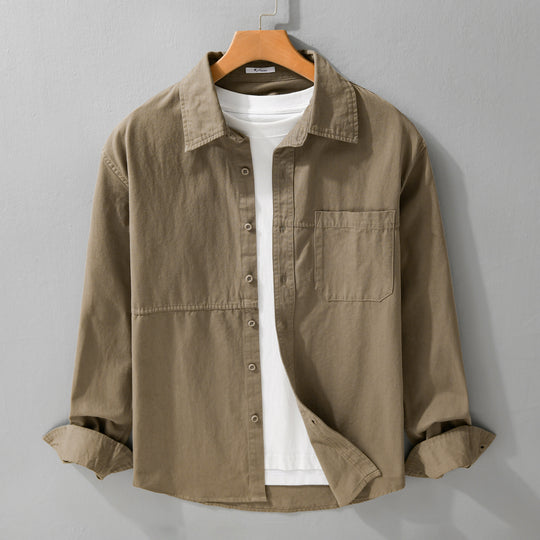 Herren Leichtes Hemdjacken-Overshirt aus gewaschenem Baumwoll-Twill mit Brusttasche Nord Taschen