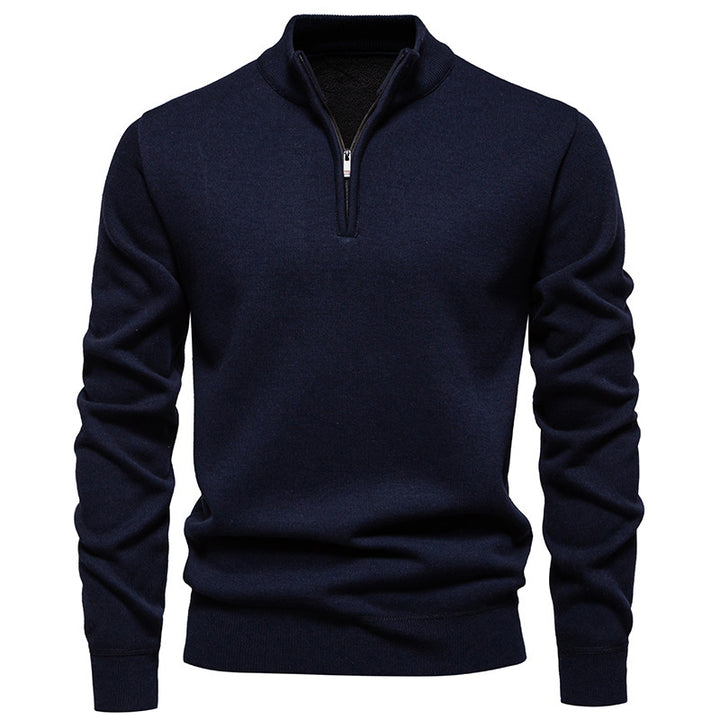 Herren Slim-Fit Feinstrickpullover mit kurzem Reißverschluss, Stehkragen und geripptem Bund Nord Taschen
