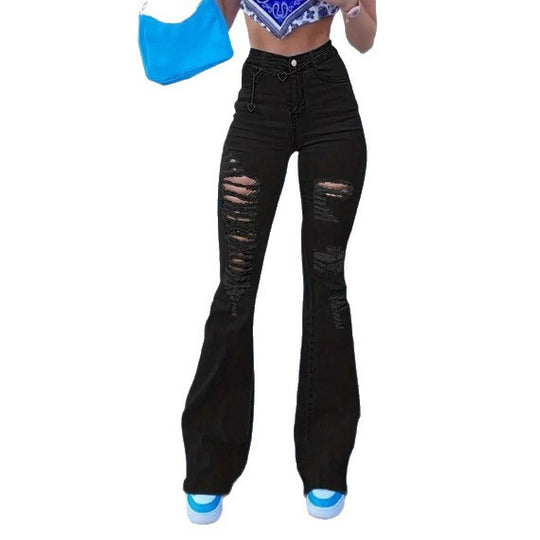 Damen Flared-Jeans mit hohem Bund, Sculpting-Schnitt und starkem Destroyed-Effekt Nord Taschen