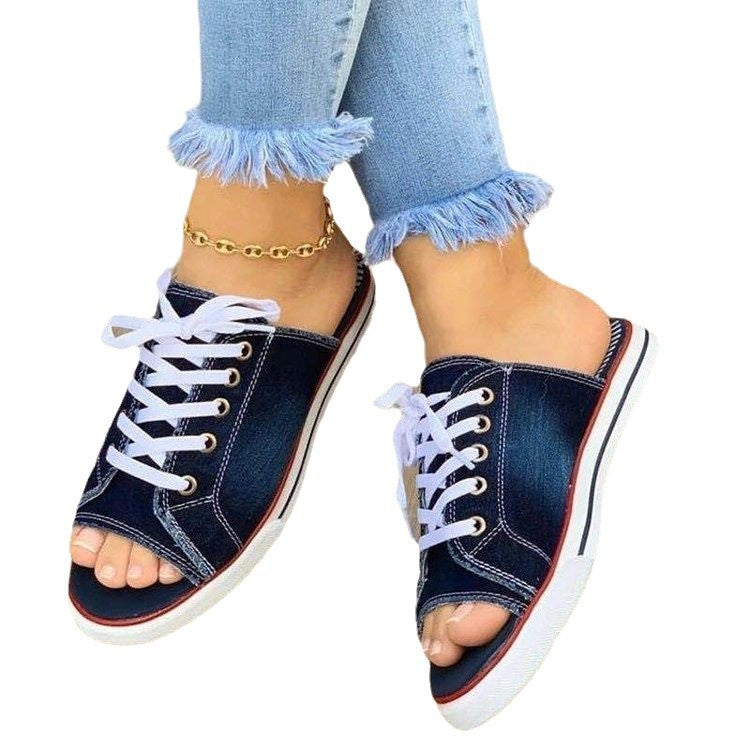 Damen Slip-On Sneakers im modernen Denim-Stil mit offenem Zehenbereich Nord Taschen