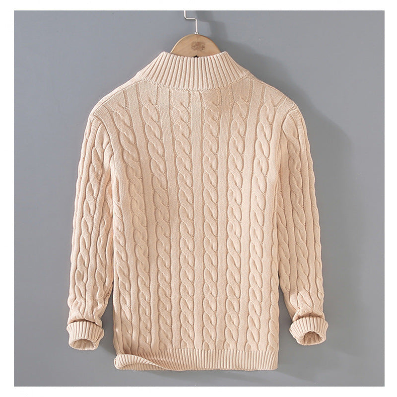 Herren Zopfmuster-Halbzip-Pullover aus weicher Baumwollmischung mit Stehkragen Nord Taschen