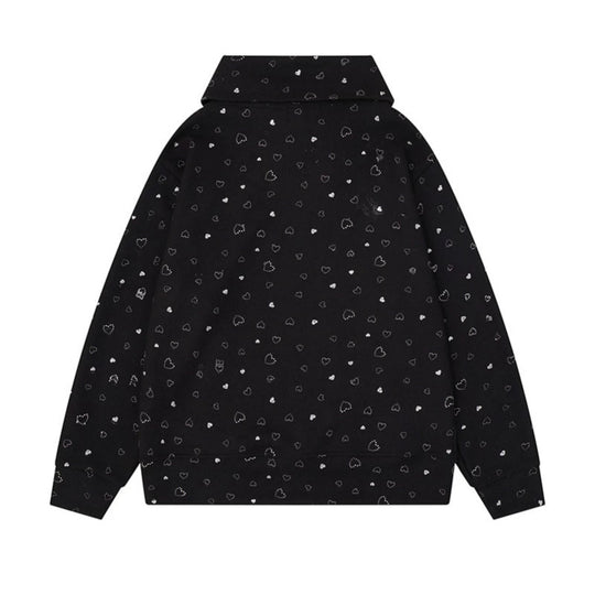 Damen Oversize-Sweatshirt mit asymmetrischem Stehkragen, Kängurutasche und musikalischer Herz-Stickerei Nord Taschen