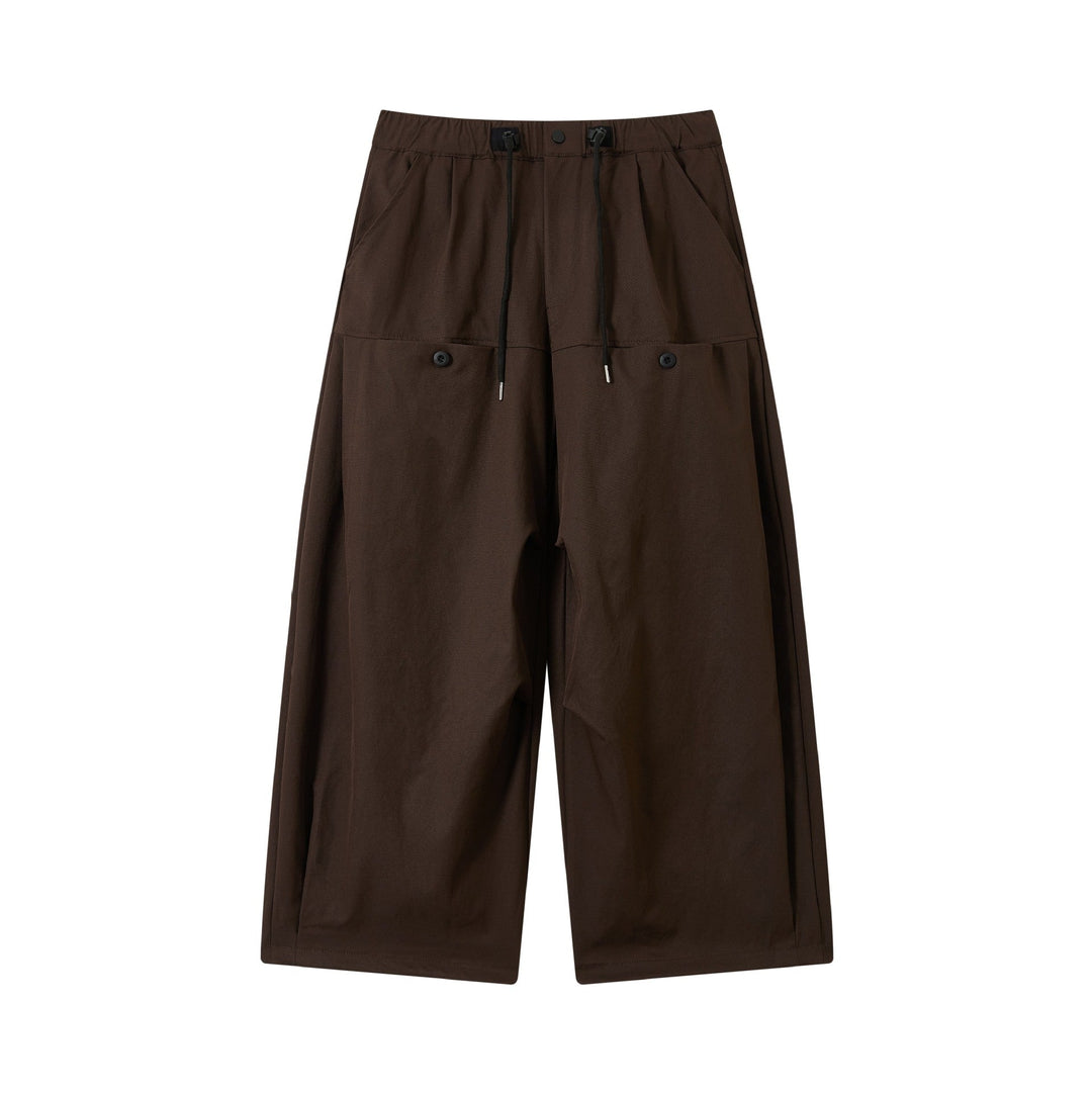 Damen weite verkürzte Bundfaltenhose mit Tunnelzug und Cargotaschen Nord Taschen