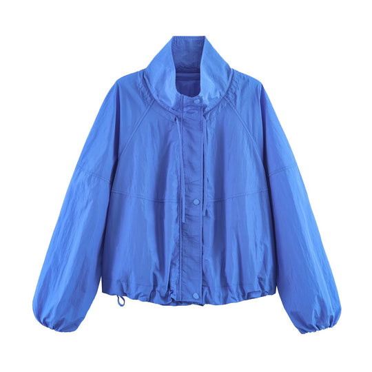 Damen Leichte Windbreakerjacke mit hohem Stehkragen, Tunnelzugsaum und Raglanärmeln Nord Taschen