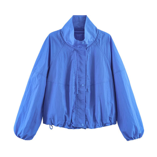 Damen Leichte Windbreakerjacke mit hohem Stehkragen, Tunnelzugsaum und Raglanärmeln Nord Taschen