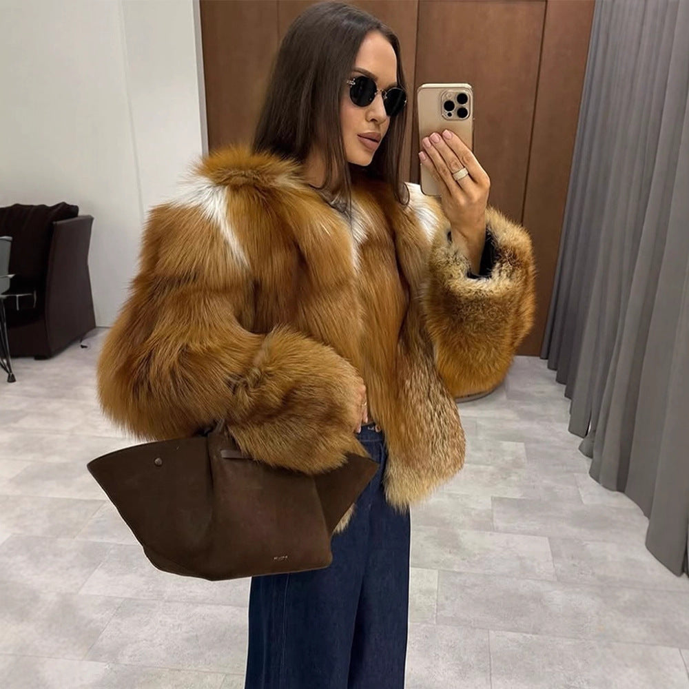 Damen Boxy-Kurzmantel im Multi-Layer Fauxfur-Look mit voluminösen Ärmeln Nord Taschen