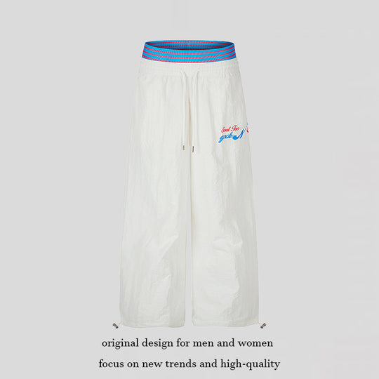 Damen Weite Palazzo-Loungehose mit elastischem Kontrastbund, Tunnelzug und verstellbaren Saumkordeln Nord Taschen