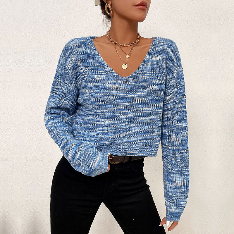 Damen Kurzschnitt Off-Shoulder Strickpullover mit melierter Ajourstruktur Nord Taschen