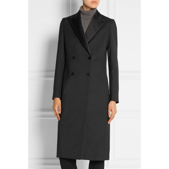 Damen taillierter Longcoat im Smoking‑Look mit Schalkragen Nord Taschen