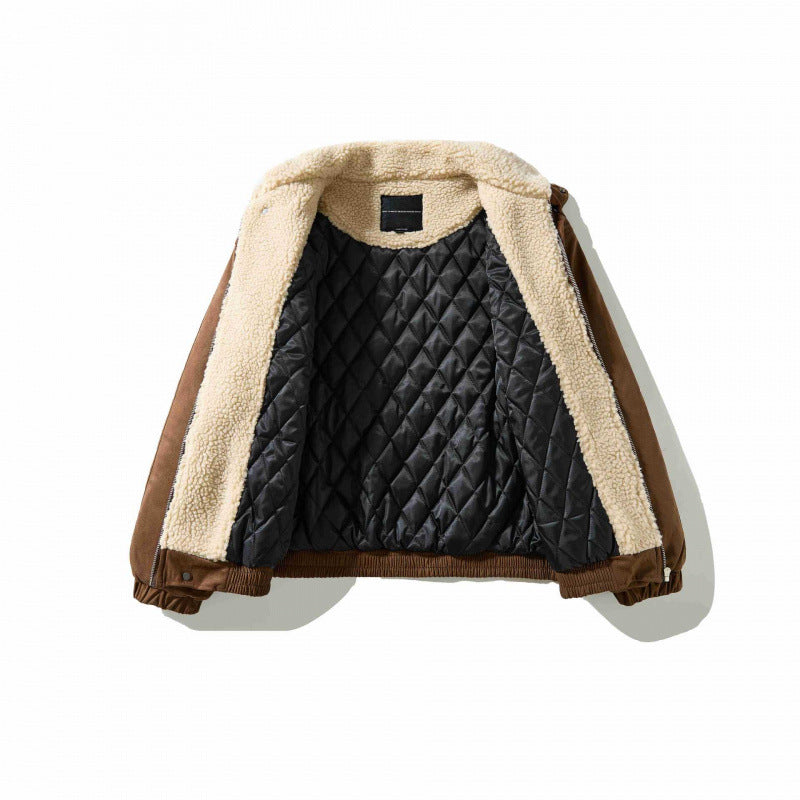 Herren Veloursleder-Optik Bomberjacke mit hohem Stehkragen und Teddyfutter Nord Taschen