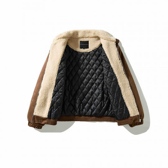 Herren Veloursleder-Optik Bomberjacke mit hohem Stehkragen und Teddyfutter Nord Taschen