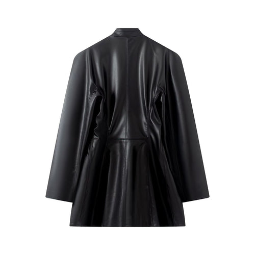 Damen Kunstleder-Blazer im Oversize-Schnitt mit Wickeloptik und taillierten Zierknöpfen Nord Taschen