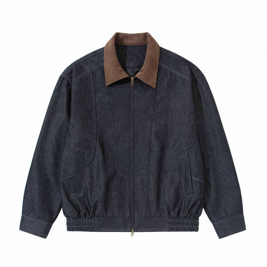 Herren Relaxte Bomber-Denimjacke mit Cordkragen und Zwei-Wege-Reißverschluss Nord Taschen