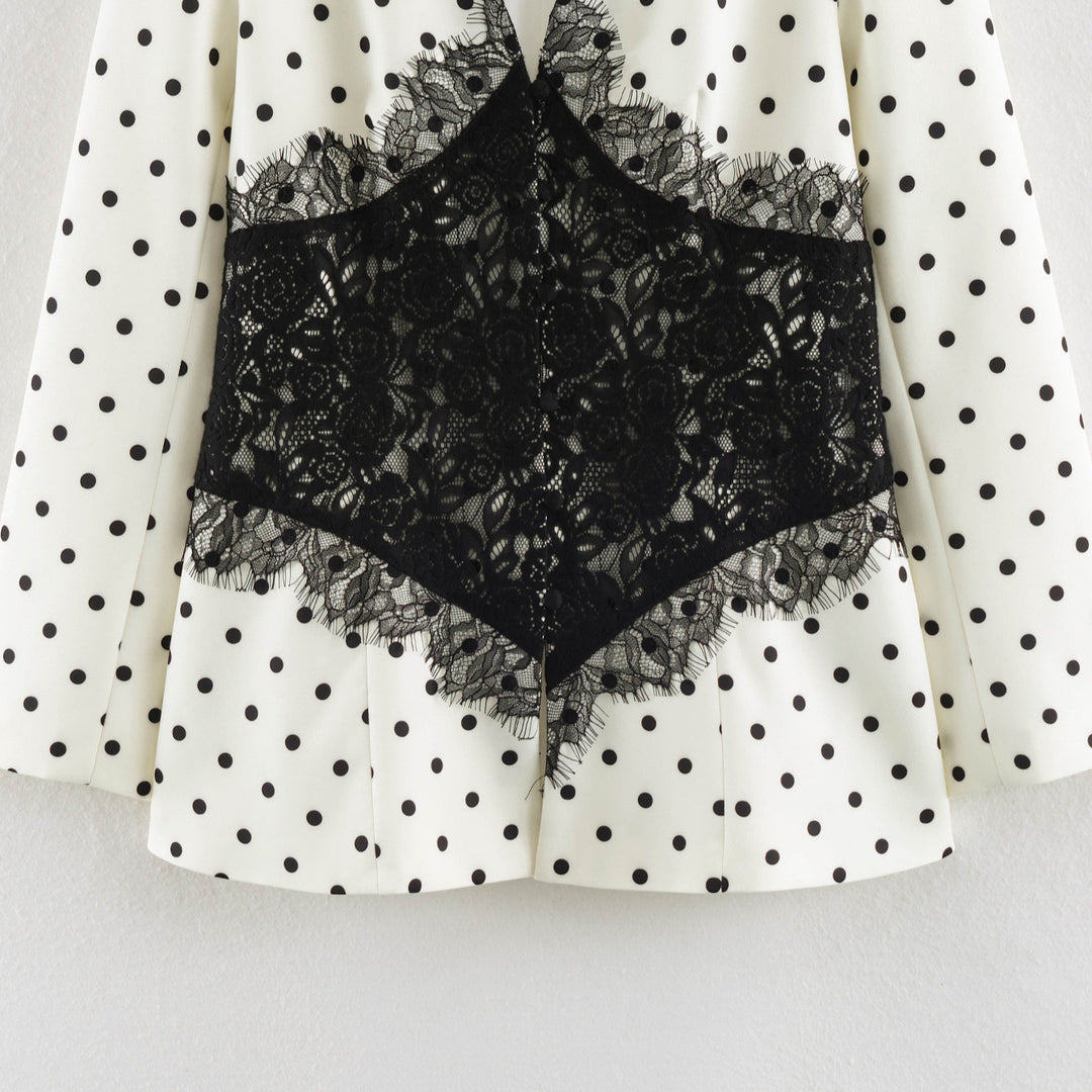 Damen Taillierter Blazer mit Polka‑Dot‑Muster und spitzenbesetztem Korsettdetail Nord Taschen