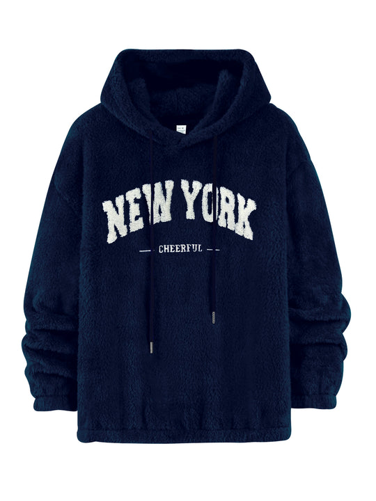 Unisex Kuscheliger Teddy-Fleece-Hoodie mit Chenille-Schriftzug Nord Taschen