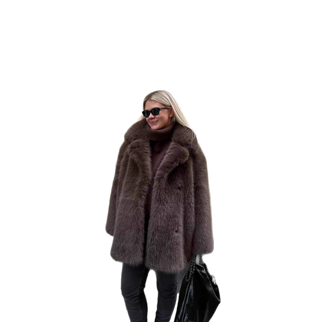 Damen Kurzer luxuriöser Kunstpelzmantel mit voluminösem Schalkragen und Boxy‑Silhouette Nord Taschen
