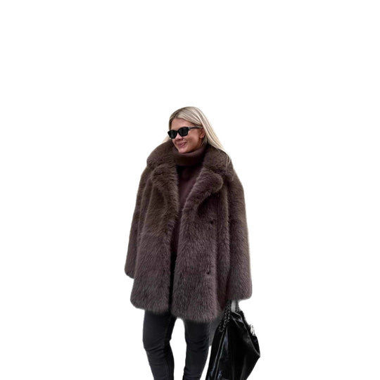Damen Kurzer luxuriöser Kunstpelzmantel mit voluminösem Schalkragen und Boxy‑Silhouette Nord Taschen