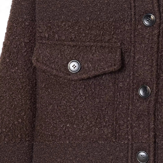 Damen Cropped Bouclé-Jacke mit weichem Kunstfellkragen und Pattentaschen Nord Taschen