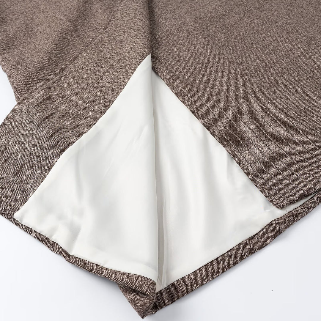 Damen elegant-langer Mantel mit Doppelreihe, Kontrastärmeln und Glencheck-Details Nord Taschen