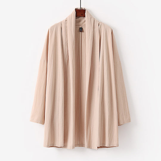 Unisex Offene Kimono-Cardigan aus leichter Baumwoll-Leinen-Mischung Nord Taschen