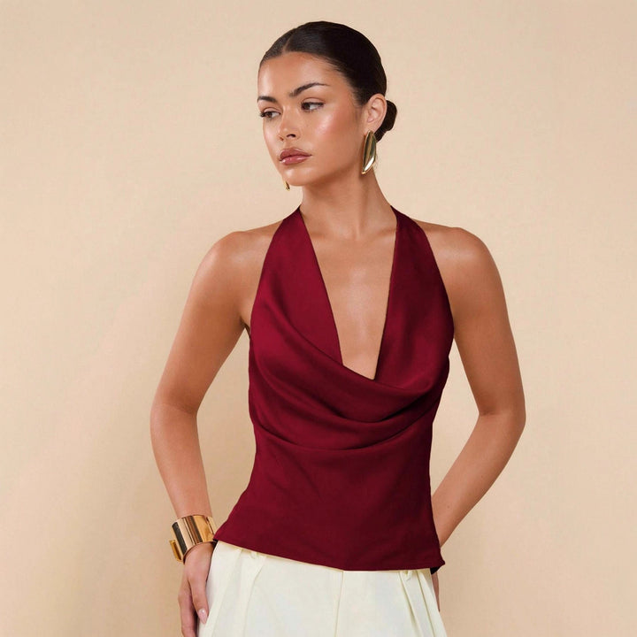 Damen Elegantes Wickeloberteil mit tiefem V-Ausschnitt und fließendem Stoff