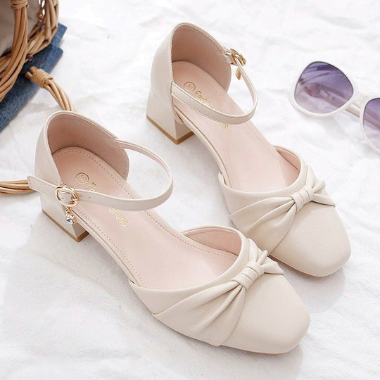 Damen Elegante Ballerinas mit praktischem Riemchen und dekorativem Knoten