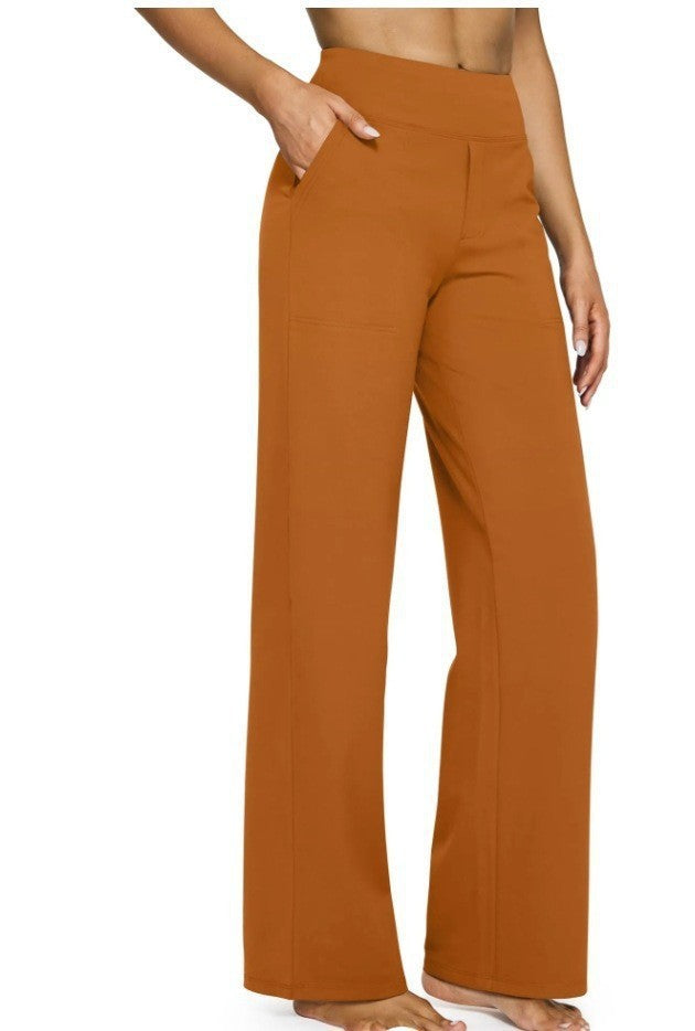 Damen nan fließende High-Waist-Hose mit extra weitem Bein, elastischem Komfortbund und Eingrifftaschen