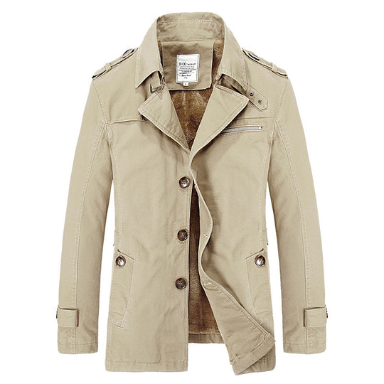 Herren militärisch inspirierter Kurzmantel mit Teddyfleece‑Innenlage und Reißverschluss‑Brusttasche Nord Taschen