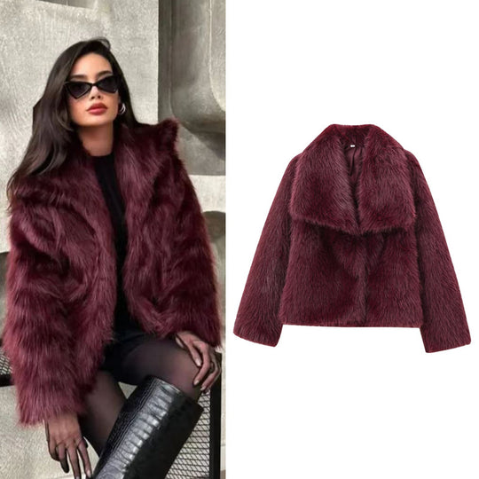 Damen Kurze Kunstpelzjacke im Bolero‑Stil mit extraweichem Schalkragen Nord Taschen