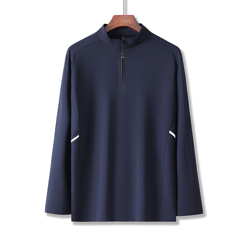 Herren Leichtes Sportliches Langarm-Poloshirt mit kurzem Reißverschluss und Stehkragen Nord Taschen