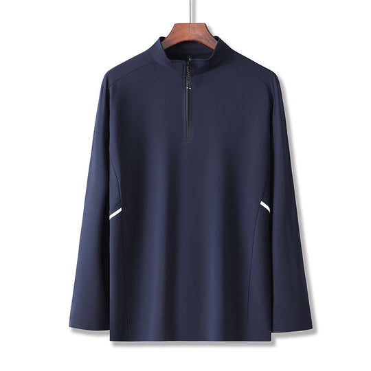 Herren Leichtes Sportliches Langarm-Poloshirt mit kurzem Reißverschluss und Stehkragen Nord Taschen