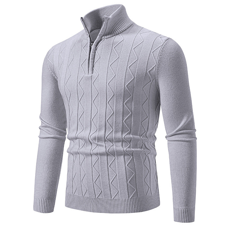 Herren Slim-Fit Halbzip-Strickpullover mit Mockneck, Zopfmuster und gerippten Bündchen Nord Taschen