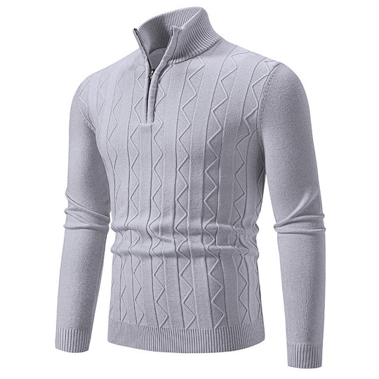 Herren Slim-Fit Halbzip-Strickpullover mit Mockneck, Zopfmuster und gerippten Bündchen Nord Taschen