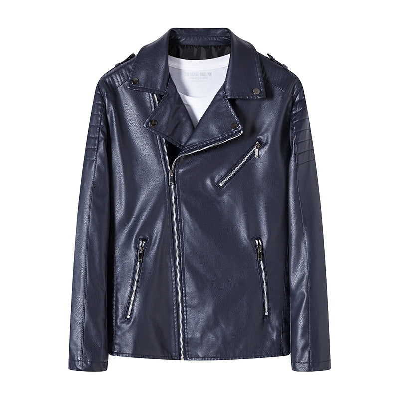 Herren Bikerjacke aus hochwertigem Kunstleder im Slim‑Fit mit schrägem Reißverschluss und gesteppter Schulterpartie Nord Taschen