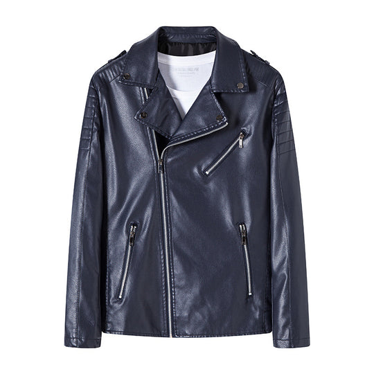 Herren Bikerjacke aus hochwertigem Kunstleder im Slim‑Fit mit schrägem Reißverschluss und gesteppter Schulterpartie Nord Taschen