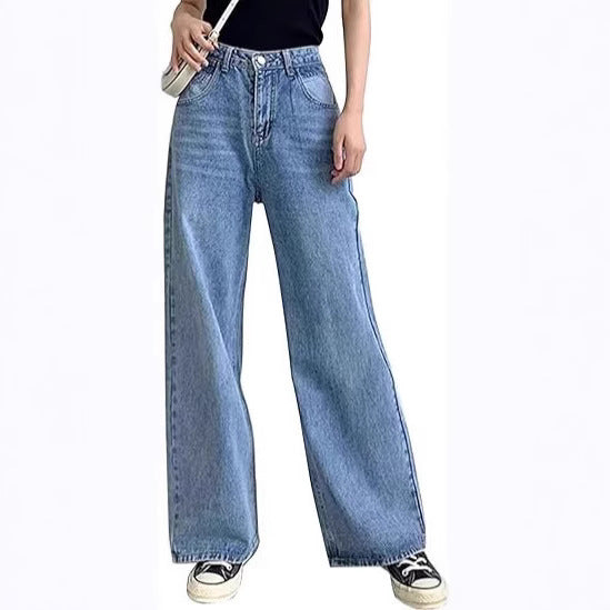 Damen weite Jeans mit hoher Taille, geradem Bein und entspanntem Sitz Nord Taschen