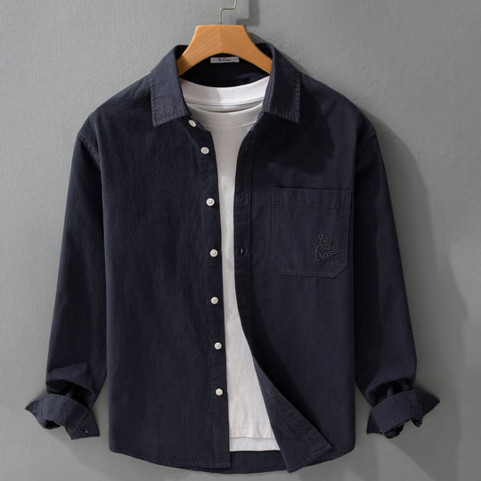 Herren Feines Cord-Überhemd im Overshirt-Stil mit Kentkragen und aufgesetzter Brusttasche Nord Taschen