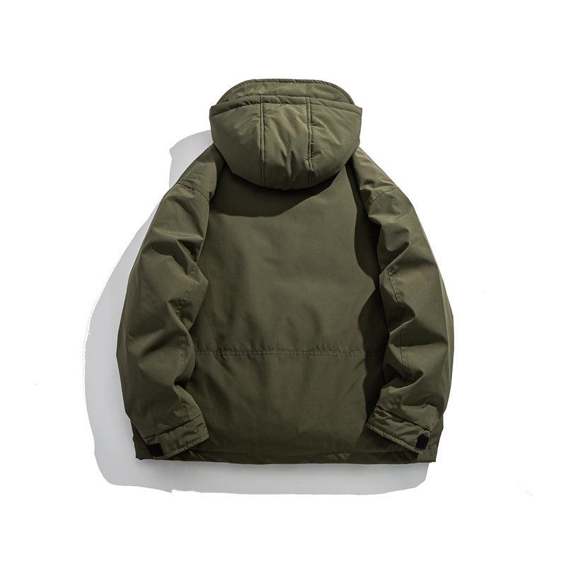 Herren Kurz geschnittener wetterfester Hybrid-Parka mit Kapuze, Druckknopfblende und schrägen Reißverschlusstaschen Nord Taschen