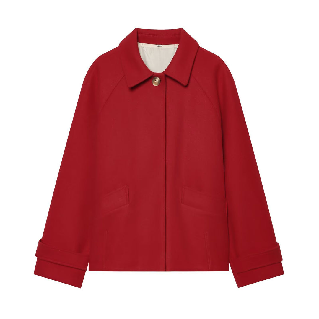 Damen Kurze Wollmix-Capejacke mit Raglanärmeln und Umschlagmanschetten Nord Taschen